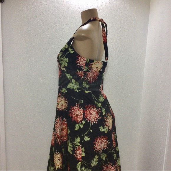 90's Turquoise Silk Print Halter Dress by Donna Ricco